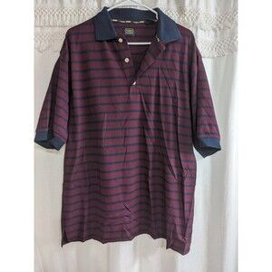 Haggar Shirt Polo Men's Size Large Navy/Burgundy Striped  Short Sleeve Shirt